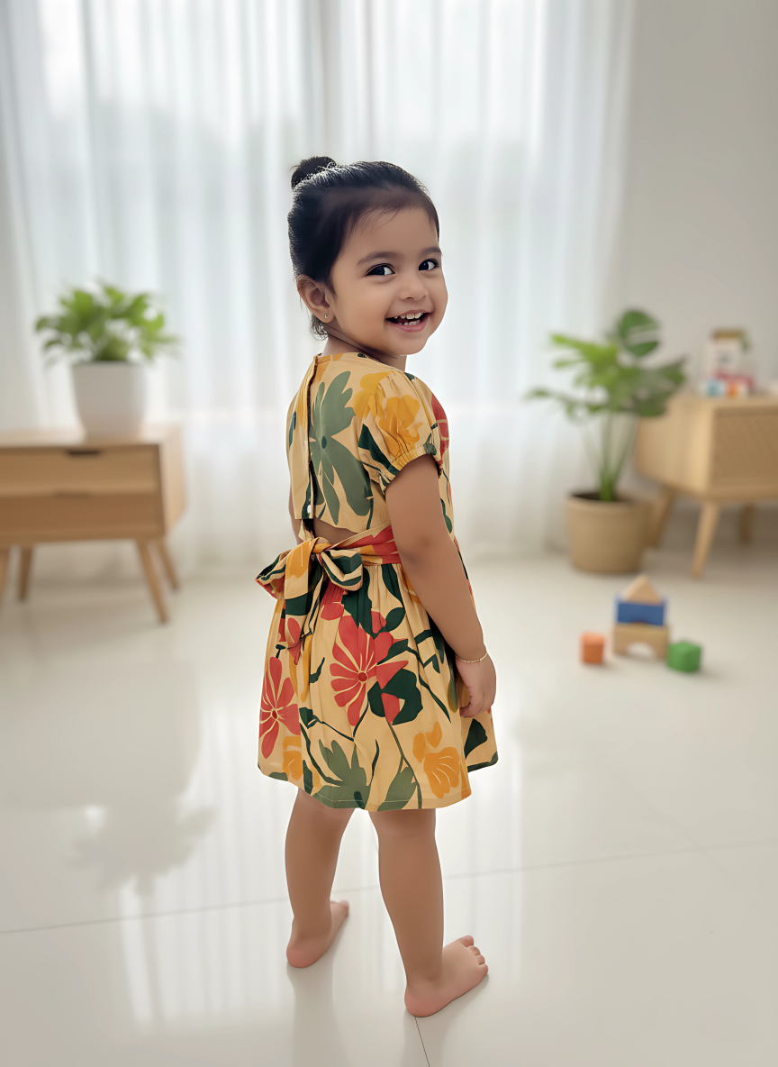 Coral Tropical Back-Bow Dress