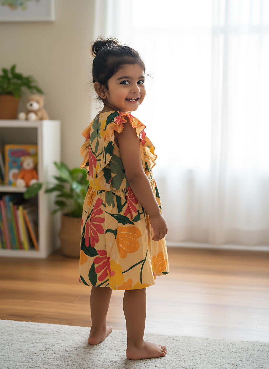 Coral Floria Frill Dress