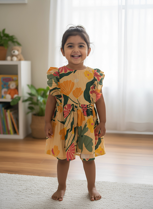 Coral Floria Frill Dress