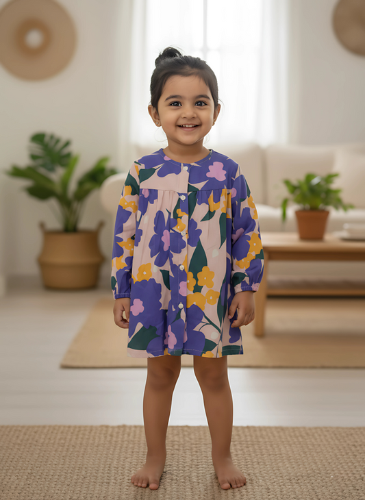 Violet Blooming Garden Button-Down Dress
