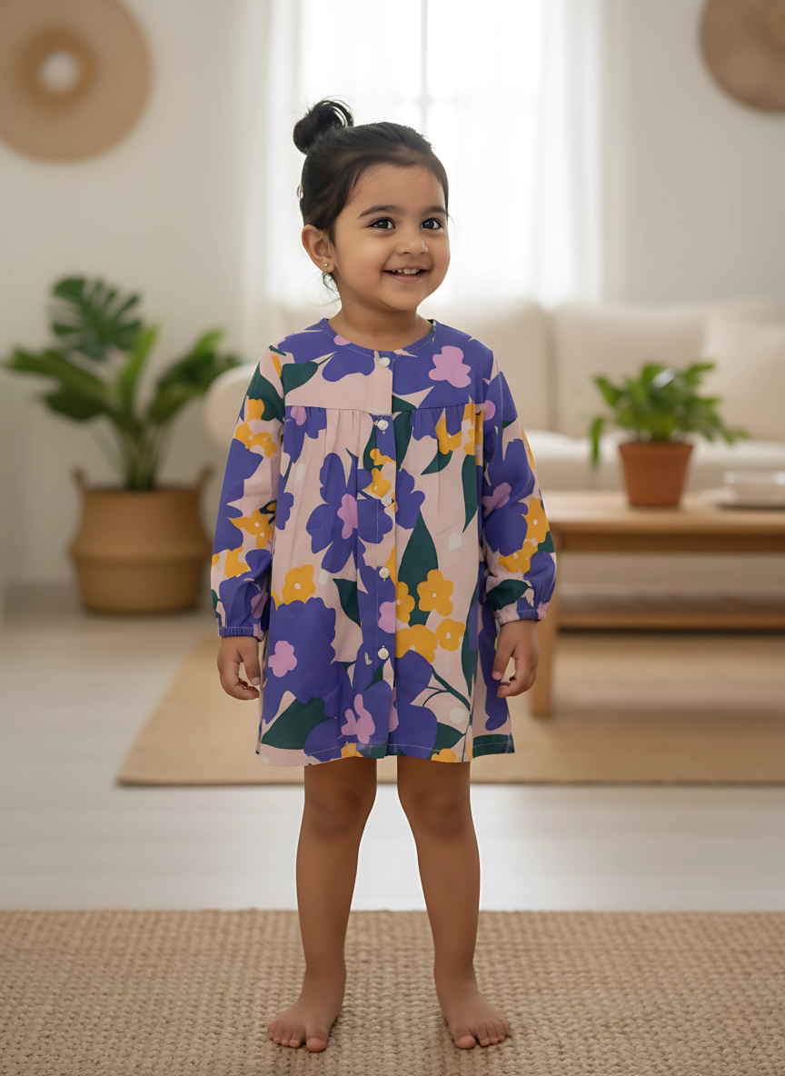 Violet Blooming Garden Button-Down Dress