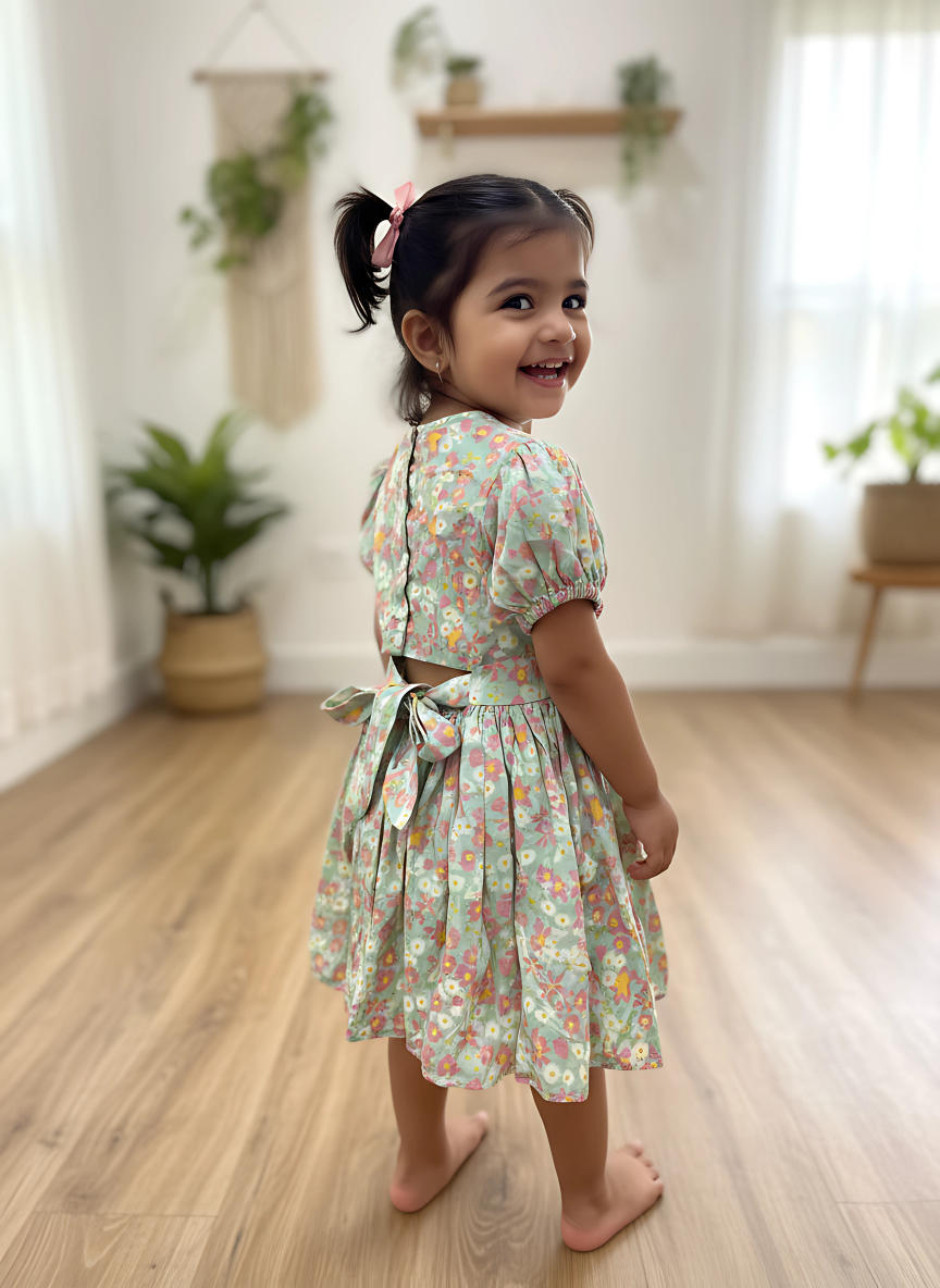Pastel Tropical Back-Bow Dress