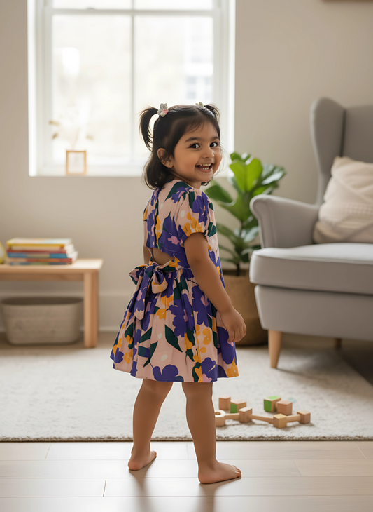 Violet Tropical Back-Bow Dress