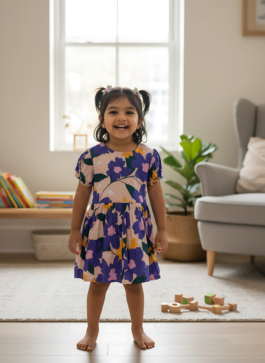 Violet Tropical Back-Bow Dress