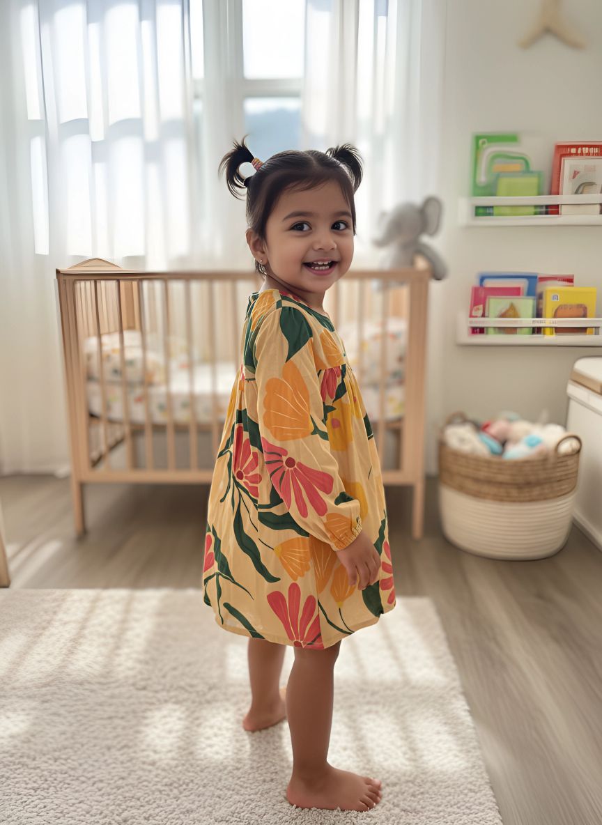 Coral Blooming Garden Button-Down Dress