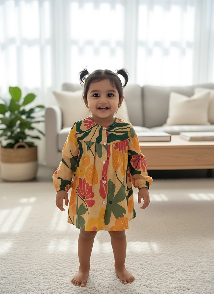 Coral Blooming Garden Button-Down Dress