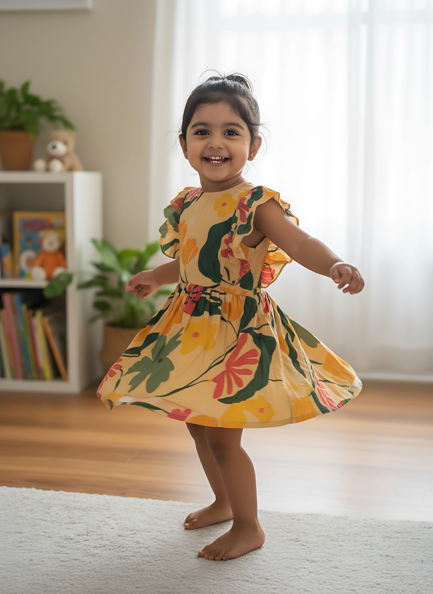 Coral Floria Frill Dress