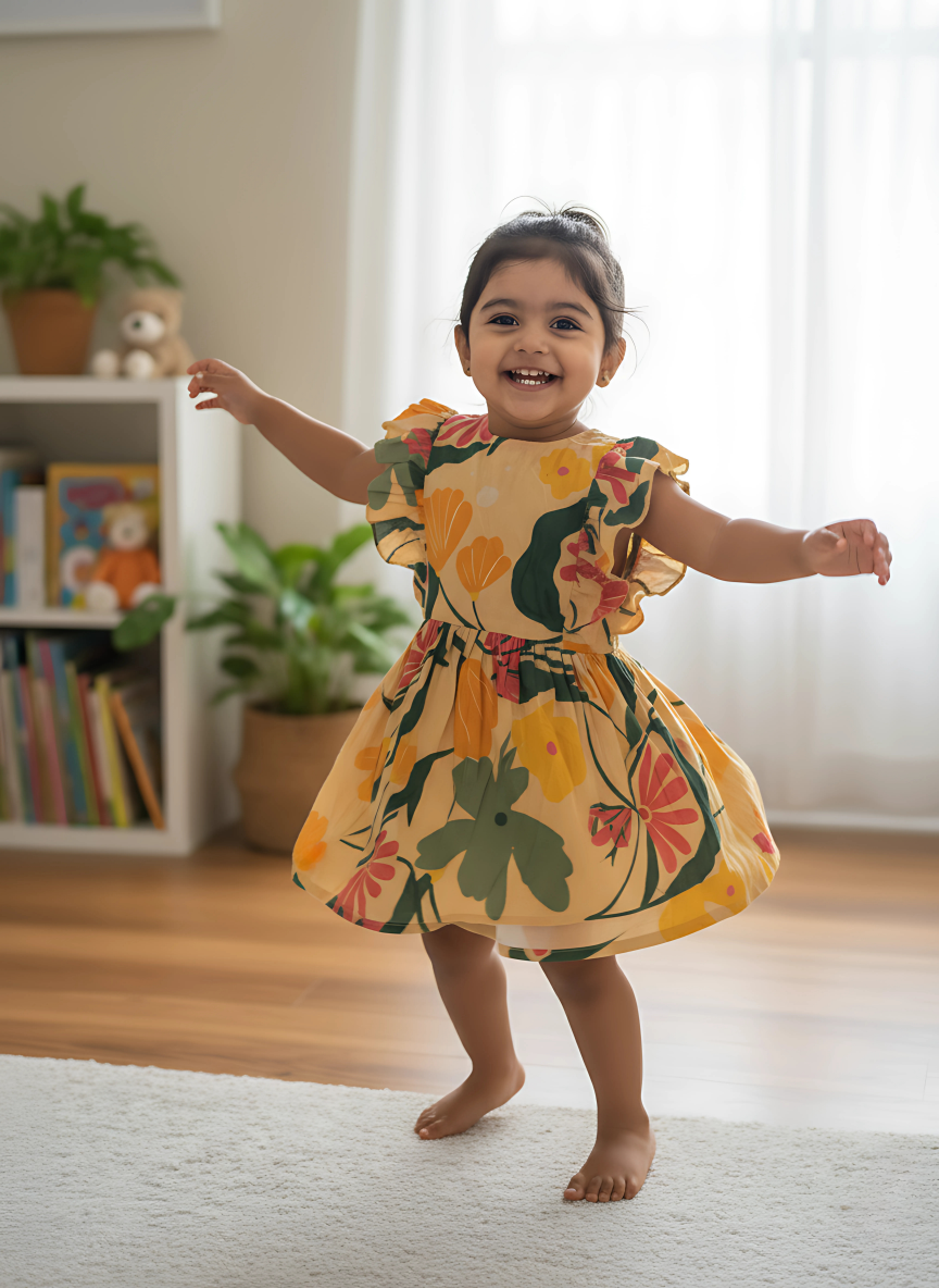 Coral Floria Frill Dress