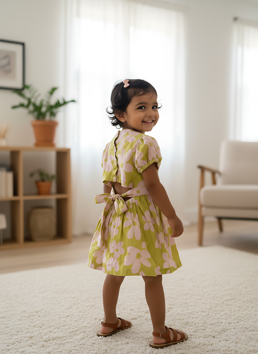 Spring Tropical Back-Bow Dress