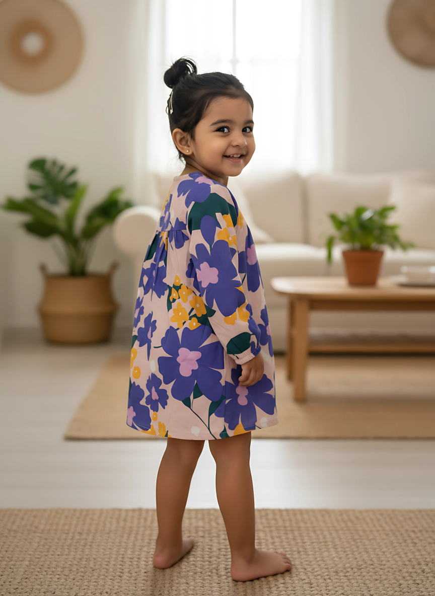 Violet Blooming Garden Button-Down Dress
