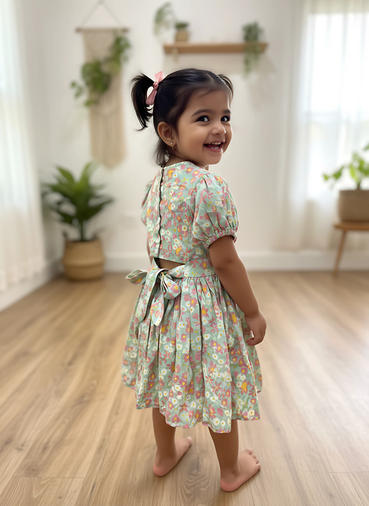 Pastel Tropical Back-Bow Dress