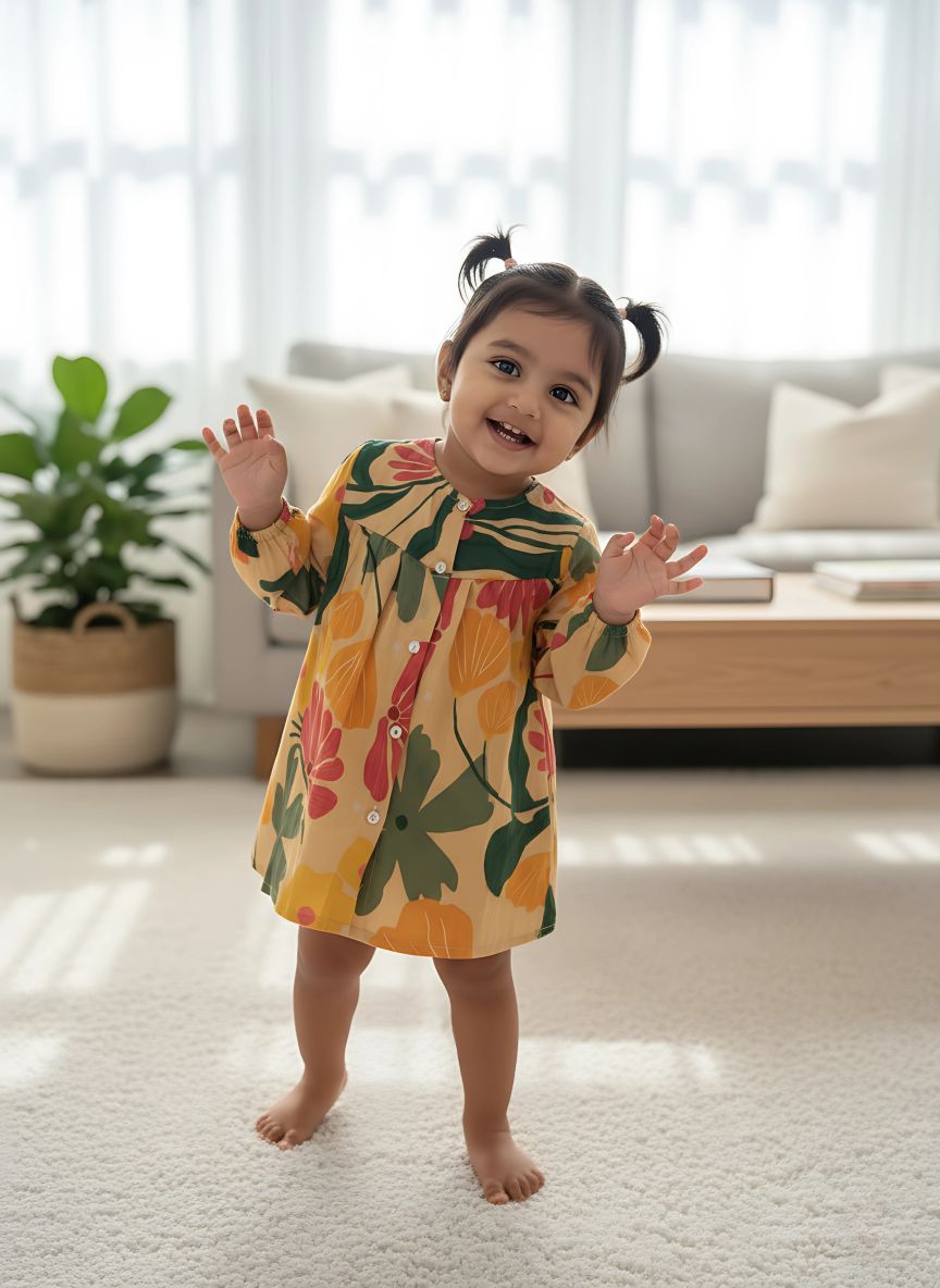 Coral Blooming Garden Button-Down Dress